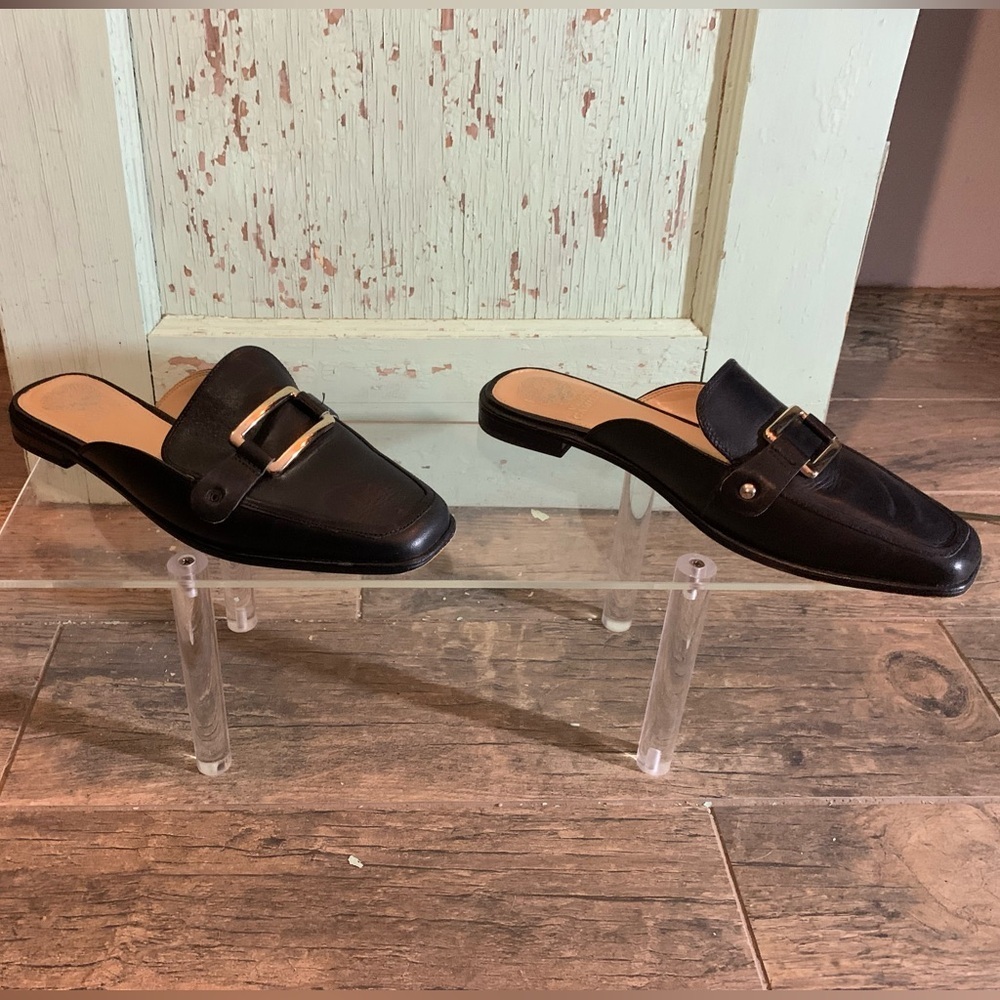 Vintage Vince Camuto Old Money Black Leather W/ Gold Buckle Loafer Size 9.5 - Picture 8 of 12